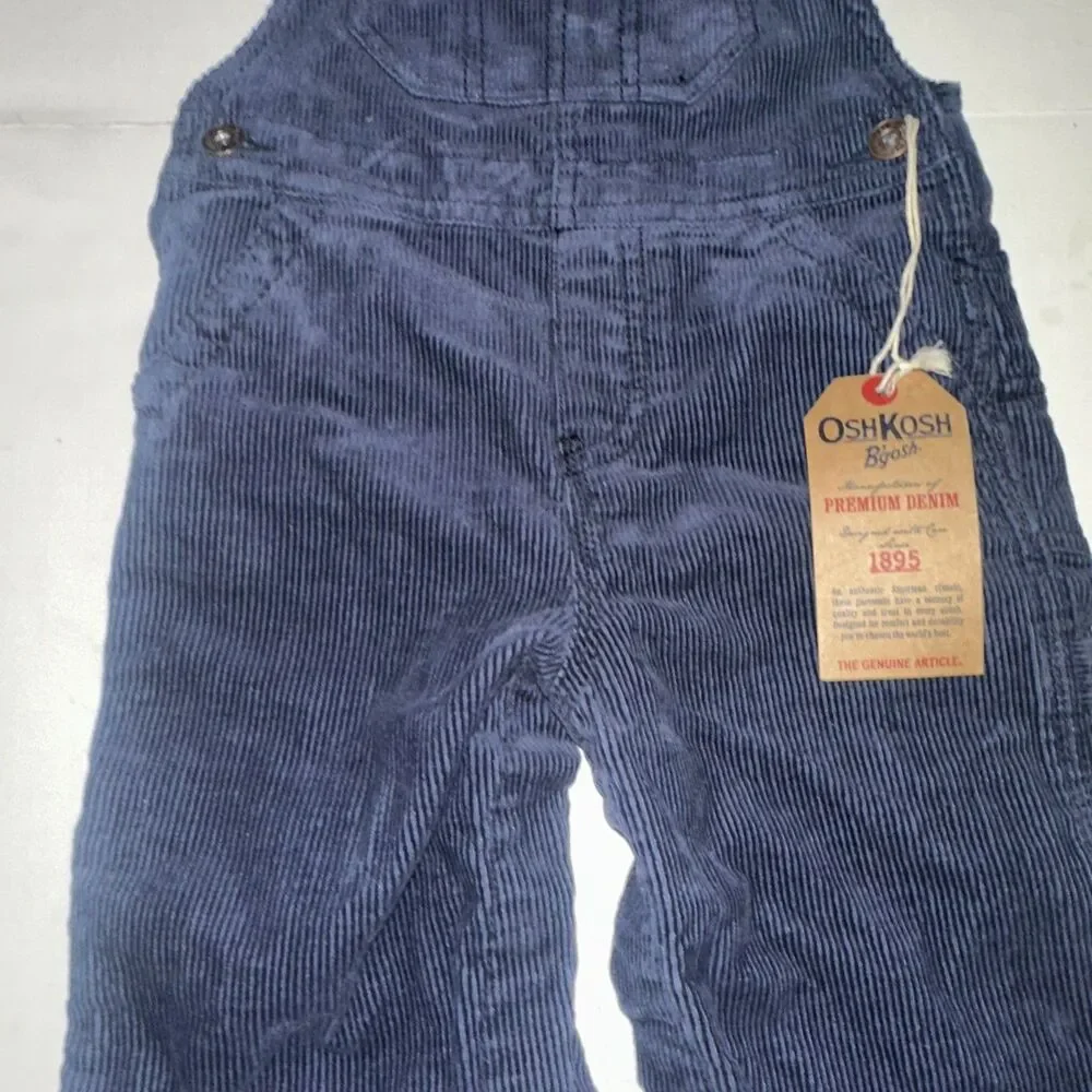 Vintage OSHKOSH B'GOSH navy Blue Corduroy Bear Print Overalls Kids 24 Months